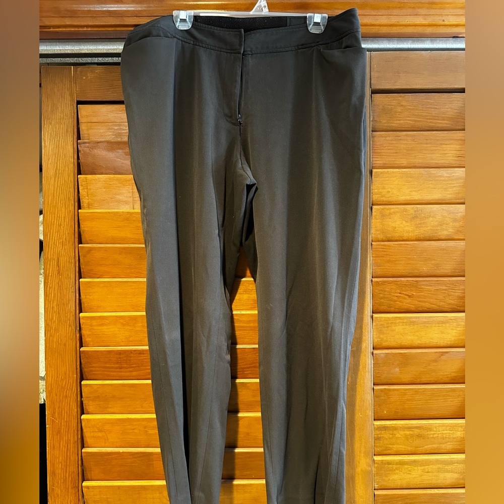 Size 16 petite, dark brown, Lane Bryant, straight-leg dress pants.